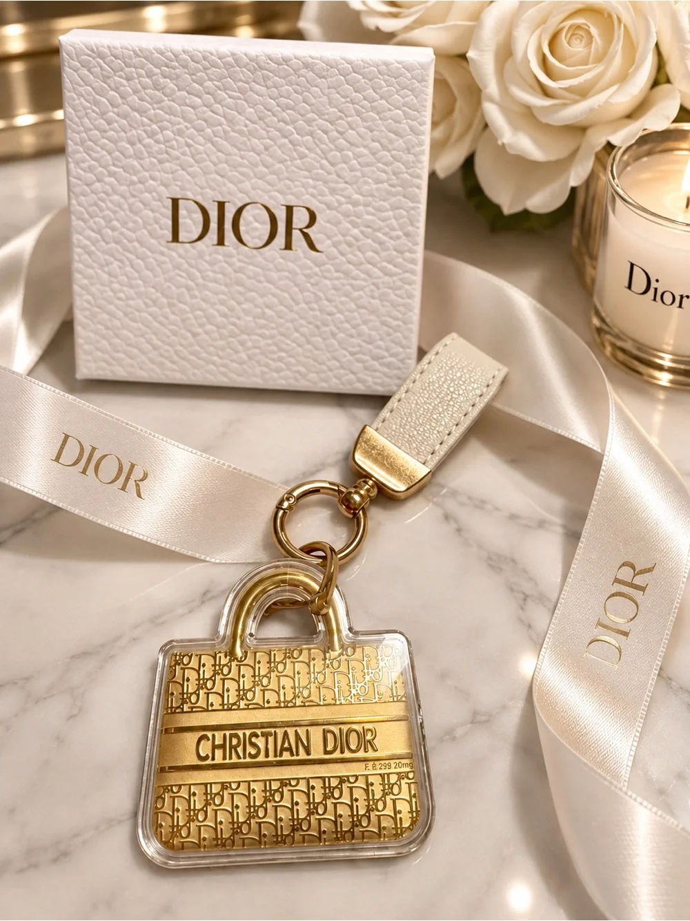 Dior Gold and Cream Christian Dior Bag Charm Keyring